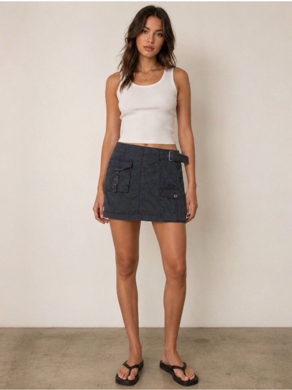 Free People dark blue Cargo Mini Skirt with Buckle Strap